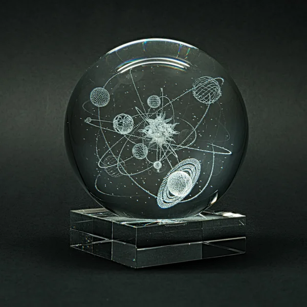 Glass items with volumetric laser engraving. — Stock Photo, Image