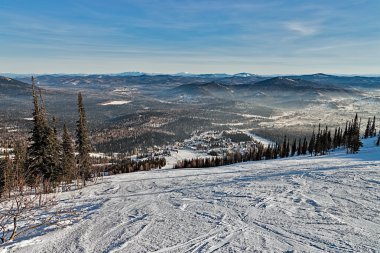 Ski resort sheregesh, kemerovo bölgesi, Rusya Federasyonu.