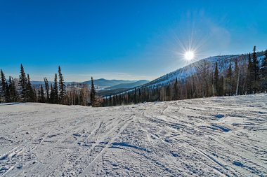 Ski resort sheregesh, kemerovo bölgesi, Rusya Federasyonu.
