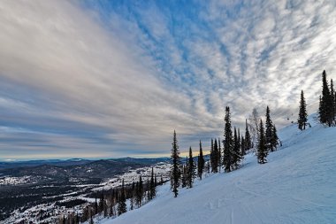 Ski resort sheregesh, kemerovo bölgesi, Rusya Federasyonu.