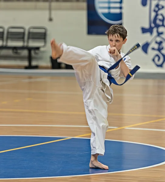 Wettkampfkaratekas bei der Qualifikationsprüfung. — Stockfoto