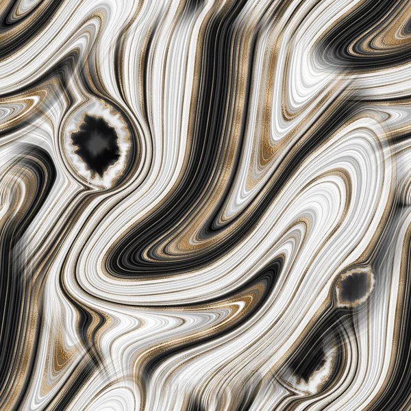Seamless Pattern Liquid Fluid Marble Texture White Black Golden Line — Stock Photo, Image