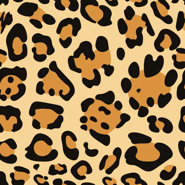 Leopar desenli kusursuz desen, hayvan kürkü, leopar benekli deri dokusu. Vektör illüstrasyonu.