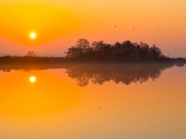 O pôr do sol está a reflectir — Fotografia de Stock