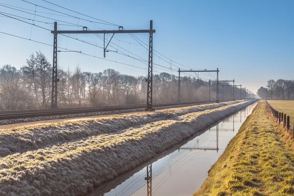 Kold Morgen Jernbane - Stock-foto