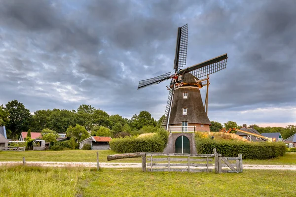 Historic Wooden Windmill Clouded Sky Village Aalden Drenthe Province Netherlands — Stock Photo, Image