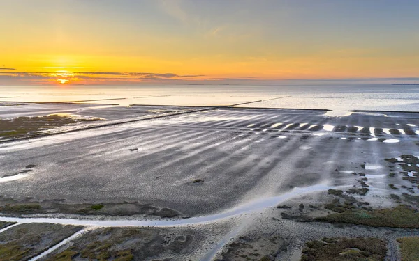 ワッデン海沿岸の塩沼平野の上空からの眺め フローニンゲン州ウイトゥイゼン — ストック写真