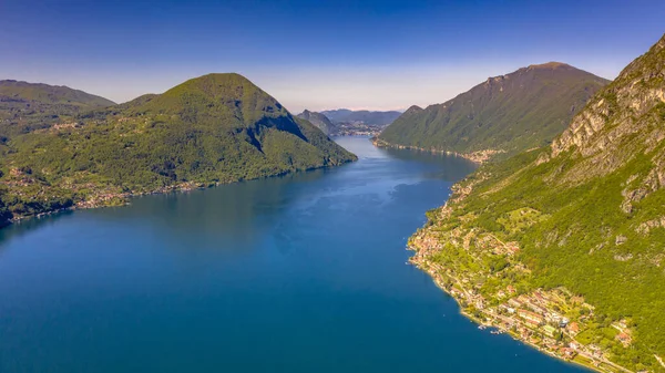 Vista Aérea Lago Lugano Desde Porlezza Cima Lombardia Itália — Fotografia de Stock