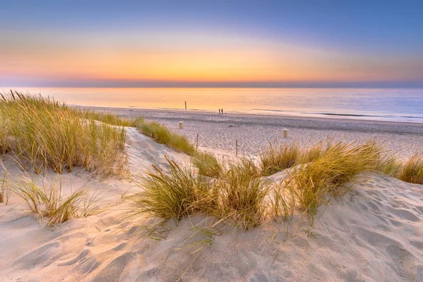 Tramonto Vista Sull Oceano Dalle Dune Sul Mare Del Nord — Foto Stock