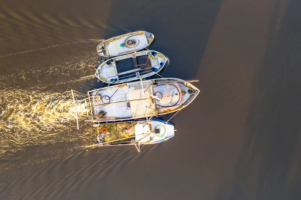 Aerial Top View Ships Zwarte Water River Ijsselmeer Zwartsluis Overijssel — Stock Photo, Image