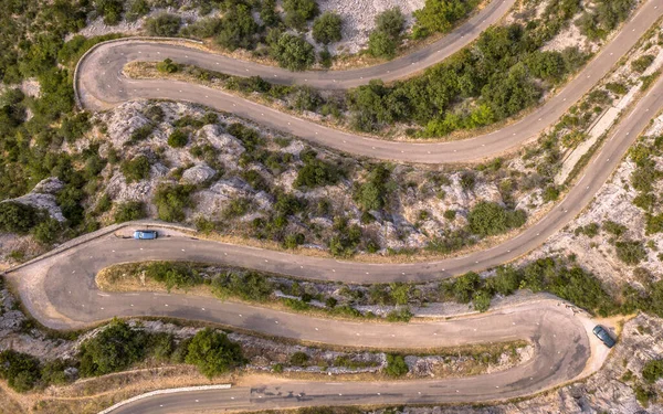 Vue Aérienne Haut Vers Bas Route Virage Hairbpin Cévennes Occitanie — Photo