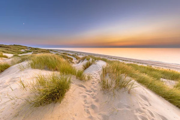 Zonsondergang Uitzicht Oceaan Vanaf Duin Noordzee Kanaal Ouddorp Provincie Zeeland — Stockfoto