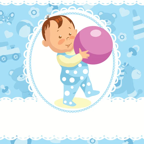 Baby boy with the purple ball — Stock Vector