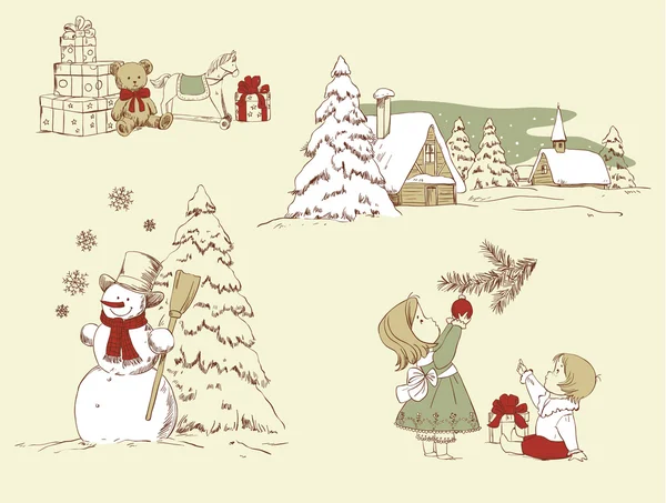 Set de Navidad Vintage — Vector de stock