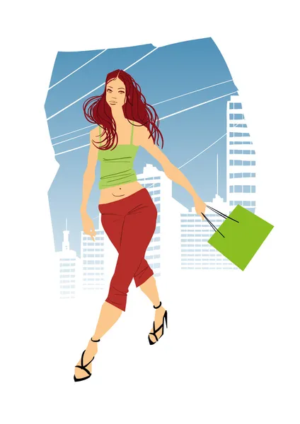 Girl with green bag — Stock Vector