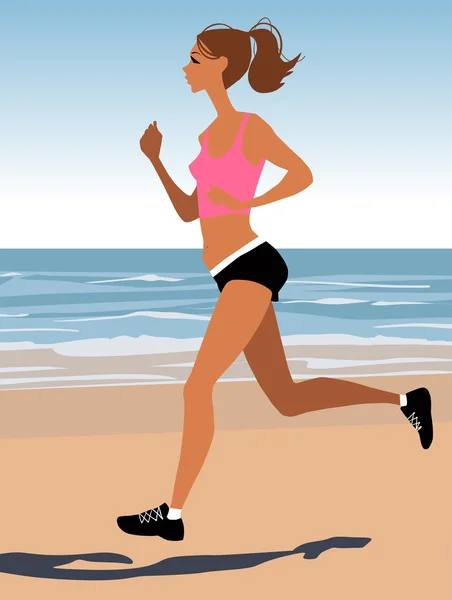 Running vrouw op strand — Stockvector