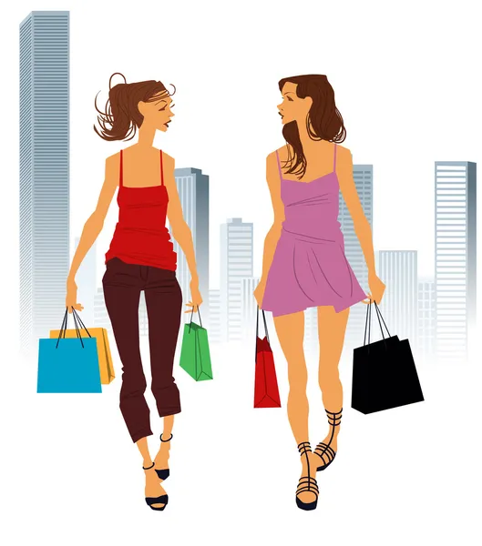 Chica con compras — Vector de stock