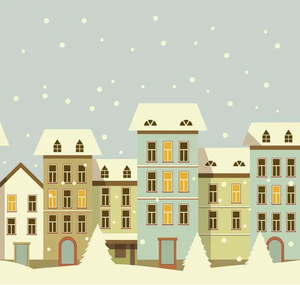 Casas de Navidad de invierno en la ciudad vieja — Archivo Imágenes Vectoriales