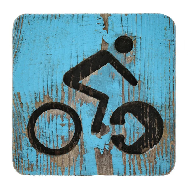 Símbolo de bicicleta antigua sobre fondo de madera azul —  Fotos de Stock