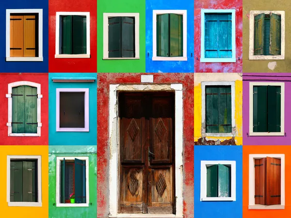 Collage de ventanas con puerta — Foto de Stock