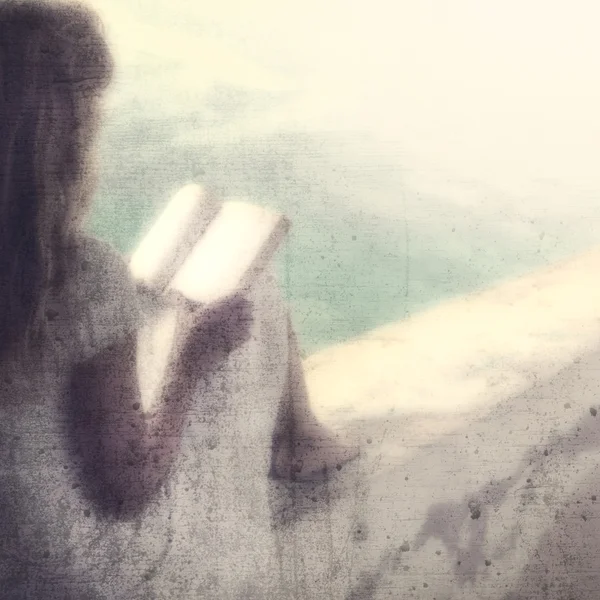 Grunge blurry woman reading