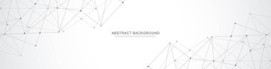 Soyut çokgen arkaplan ve noktaları ve satırları birleştiren web sitesi başlığı veya afiş tasarımı. Genel ağ bağlantısı. Metnin için pleksus arkaplanı ve alanı olan dijital teknoloji