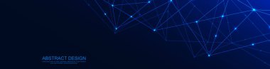 Soyut çokgen arkaplan ve noktaları ve satırları birleştiren web sitesi başlığı veya afiş tasarımı. Genel ağ bağlantısı. Metnin için pleksus arkaplanı ve alanı olan dijital teknoloji