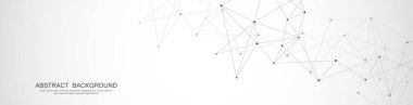 Soyut çokgen arkaplan ve noktaları ve satırları birleştiren web sitesi başlığı veya afiş tasarımı. Genel ağ bağlantısı. Metnin için pleksus arkaplanı ve alanı olan dijital teknoloji