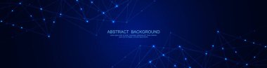 Soyut çokgen arkaplan ve noktaları ve satırları birleştiren web sitesi başlığı veya afiş tasarımı. Genel ağ bağlantısı. Metnin için pleksus arkaplanı ve alanı olan dijital teknoloji
