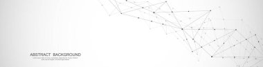 Soyut çokgen arkaplan ve noktaları ve satırları birleştiren web sitesi başlığı veya afiş tasarımı. Genel ağ bağlantısı. Metnin için pleksus arkaplanı ve alanı olan dijital teknoloji