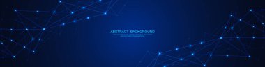 Soyut çokgen arkaplan ve noktaları ve satırları birleştiren web sitesi başlığı veya afiş tasarımı. Genel ağ bağlantısı. Metnin için pleksus arkaplanı ve alanı olan dijital teknoloji