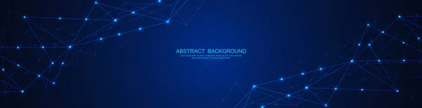 Soyut çokgen arkaplan ve noktaları ve satırları birleştiren web sitesi başlığı veya afiş tasarımı. Genel ağ bağlantısı. Metnin için pleksus arkaplanı ve alanı olan dijital teknoloji