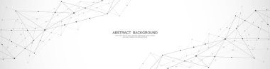 Soyut çokgen arkaplan ve noktaları ve satırları birleştiren web sitesi başlığı veya afiş tasarımı. Genel ağ bağlantısı. Metnin için pleksus arkaplanı ve alanı olan dijital teknoloji