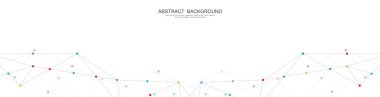 Soyut çokgen arkaplan ve noktaları ve satırları birleştiren web sitesi başlığı veya afiş tasarımı. Genel ağ bağlantısı. Metnin için pleksus arkaplanı ve alanı olan dijital teknoloji