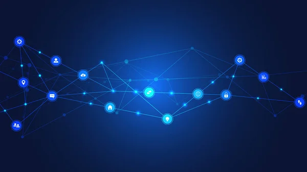 Bilgi teknolojisi arka planı, bilgi elemanları ve düz simgeler. Dijital teknoloji, ağ bağlantısı ve iletişim konsepti. Yüksek kaliteli illüstrasyon