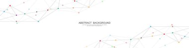 Soyut çokgen arkaplan ve noktaları ve satırları birleştiren web sitesi başlığı veya afiş tasarımı. Genel ağ bağlantısı. Metnin için pleksus arkaplanı ve alanı olan dijital teknoloji.