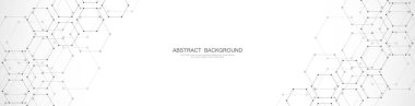 Banner design template or website header. Abstract background with geometric shapes and hexagon pattern. Vector illustration