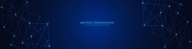 Soyut çokgen arkaplan ve noktaları ve satırları birleştiren web sitesi başlığı veya afiş tasarımı. Genel ağ bağlantısı. Metnin için pleksus arkaplanı ve alanı olan dijital teknoloji.