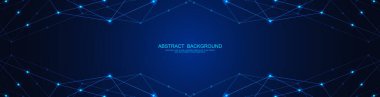 Soyut çokgen arkaplan ve noktaları ve satırları birleştiren web sitesi başlığı veya afiş tasarımı. Genel ağ bağlantısı. Metnin için pleksus arkaplanı ve alanı olan dijital teknoloji.