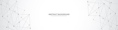 Soyut çokgen arkaplan ve noktaları ve satırları birleştiren web sitesi başlığı veya afiş tasarımı. Genel ağ bağlantısı. Metnin için pleksus arkaplanı ve alanı olan dijital teknoloji.