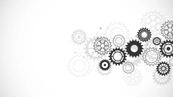 Cogs and gear wheel mechanisms. Concepts and ideas for hi-tech digital technology and engineering design. Abstract technical background of mechanical engineering. Vector illustration