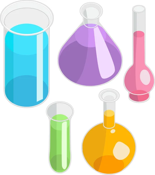 Laboratory glassware. Set of 5 vector test-tubes — Stock Vector