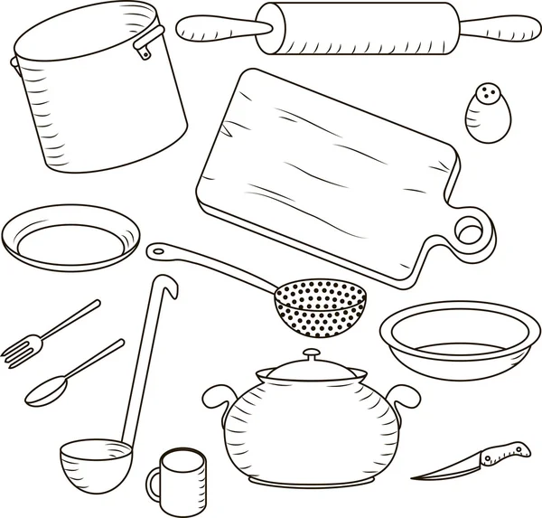 Conjunto de vectores: cocina y cocina aisladas sobre el fondo blanco — Vector de stock