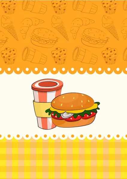 Cartão com hambúrguer e milk shake — Vetor de Stock