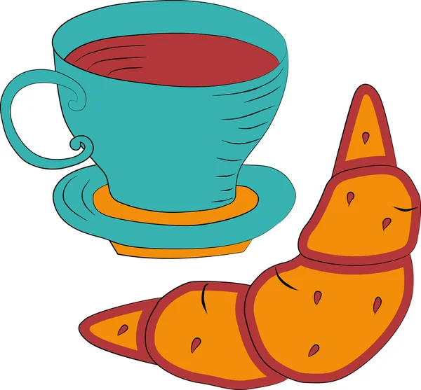 Tarjeta con café y croissant — Vector de stock