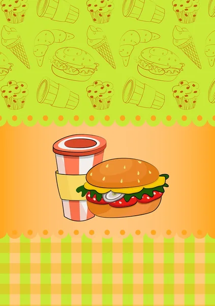 Kort med hamburger e mjölk shake — Stock vektor