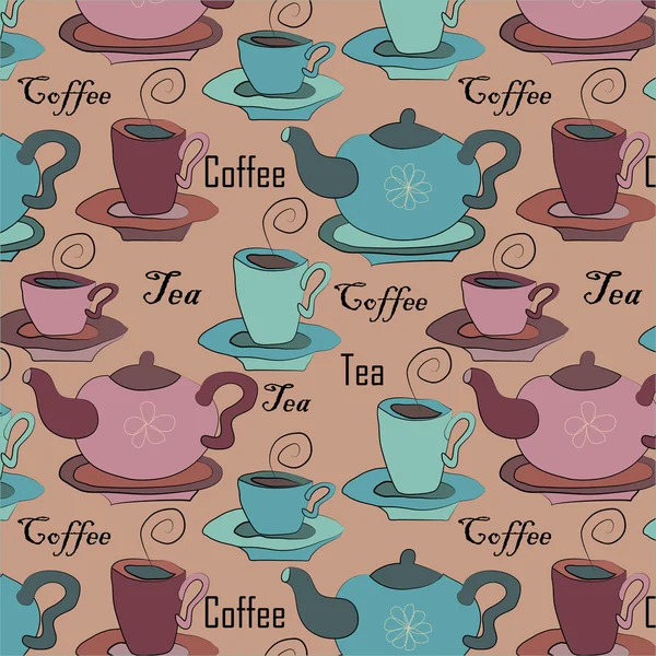 Fondo sin costuras con té y café, ilustración vectorial — Vector de stock