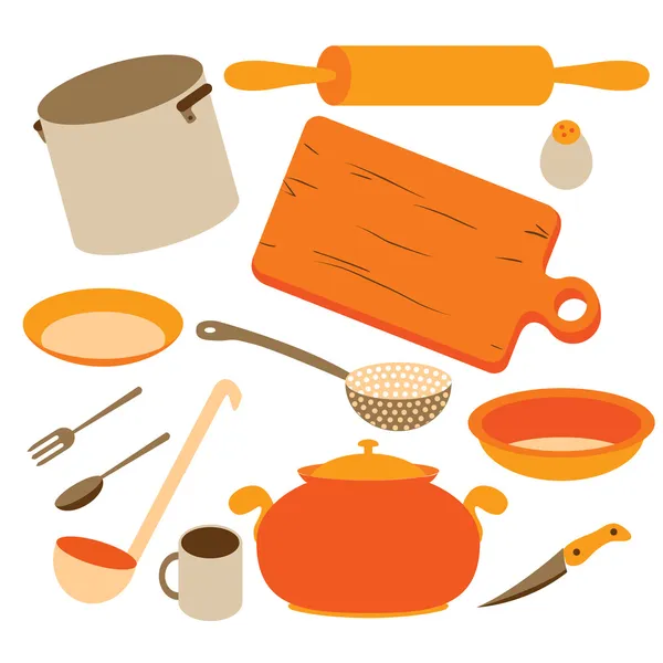 Conjunto vectorial de herramientas de cocina aisladas en el fondo blanco — Vector de stock
