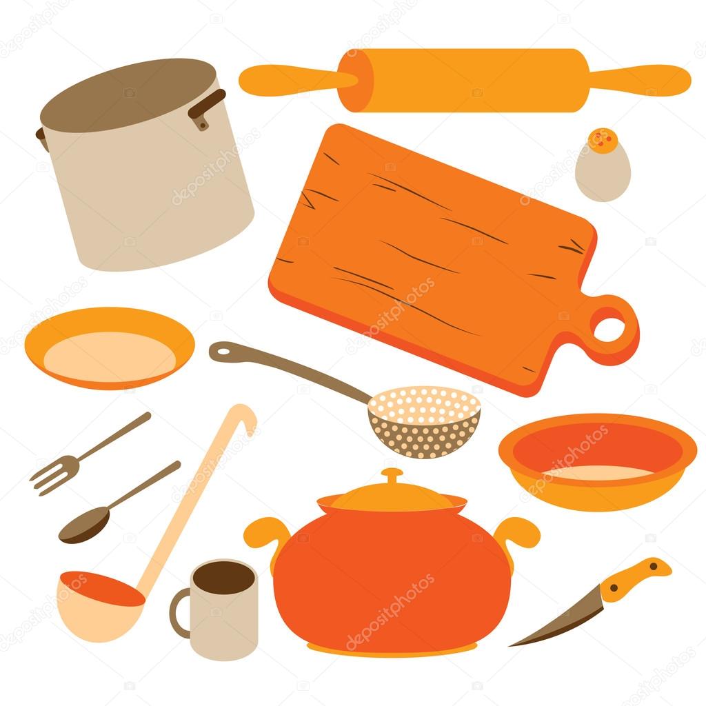 Vector set of kitchen tools isolated on the white background
