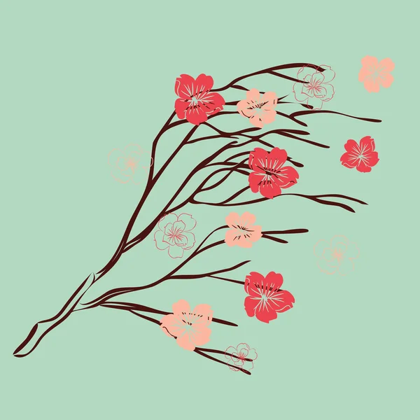 Flor de cereja. Flores Sakura. Ramo com flores rosa . — Vetor de Stock